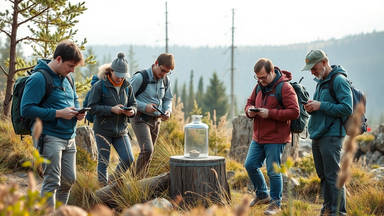 person cherchant des geocaches en pleine nature