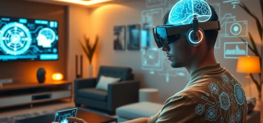 Une scène illustrant les innovations en neurotechnologie dans la vie quotidienne.