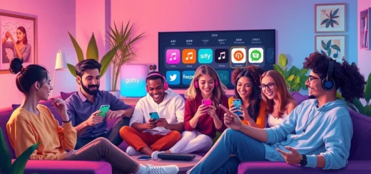 Un groupe divers de jeunes adultes profitant de la musique dans un salon moderne en 2023.