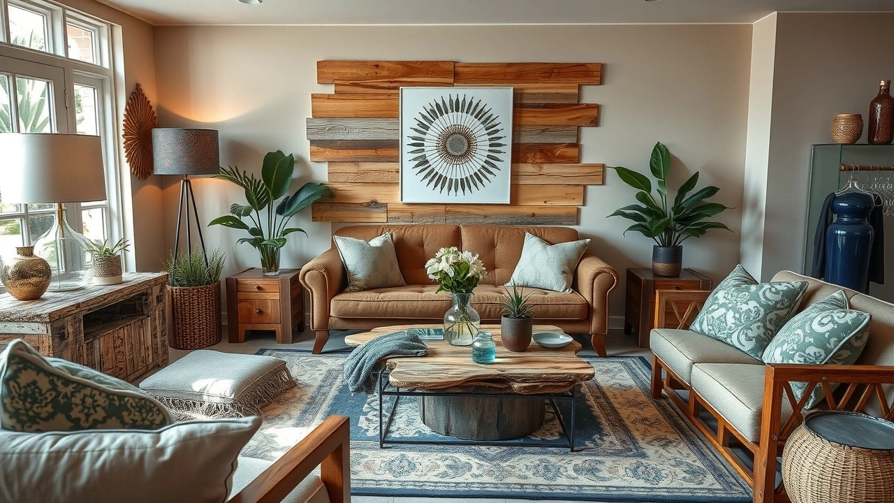 salon decoré avec des matériaux recyclés