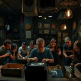 Une scène d'escape game avec des participants résolvant des énigmes dans une pièce mystérieuse.