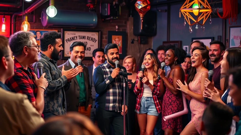 Une scène illustrant les tendances émergentes du stand-up comique en 2023.