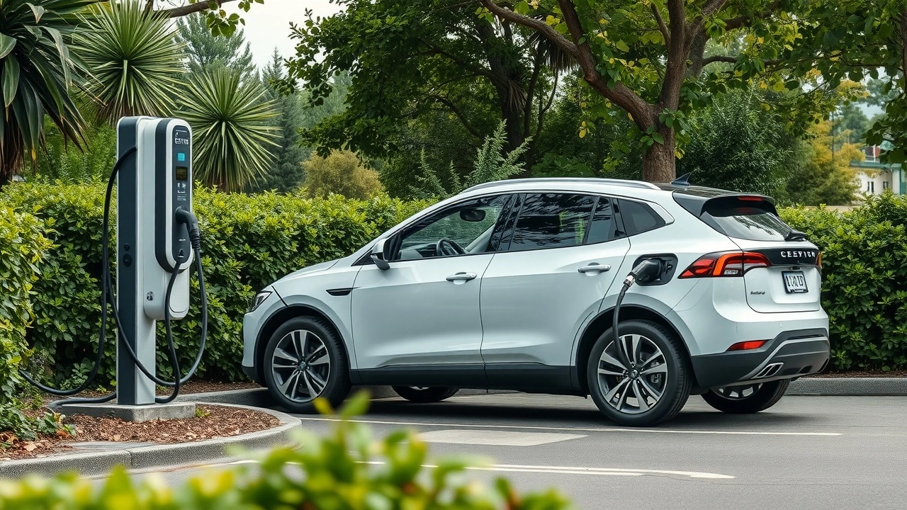 voiture electrique en charge dans un espace vert