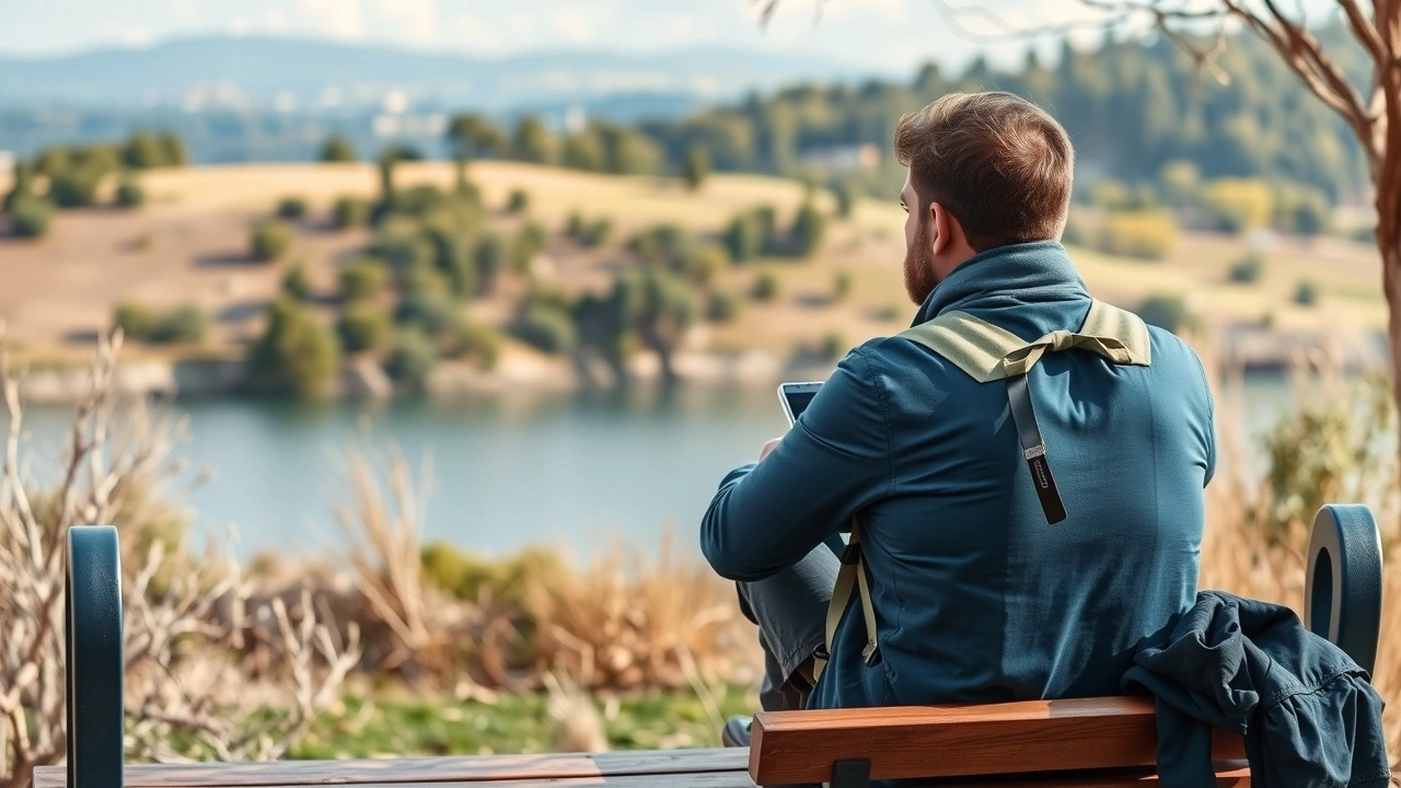un voyageur assis sur un banc avec un smartphone éteint