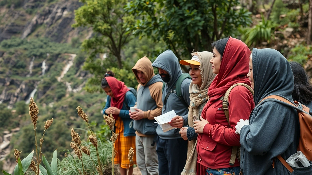 groupe de voyageurs interagissant avec des communautés locales