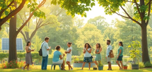 Un groupe diversifié de personnes se connectant dans un parc verdoyant.