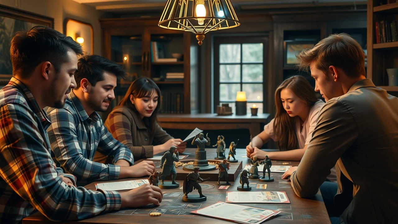 groupe d'amis jouant à un jeu de rôle autour d'une table
