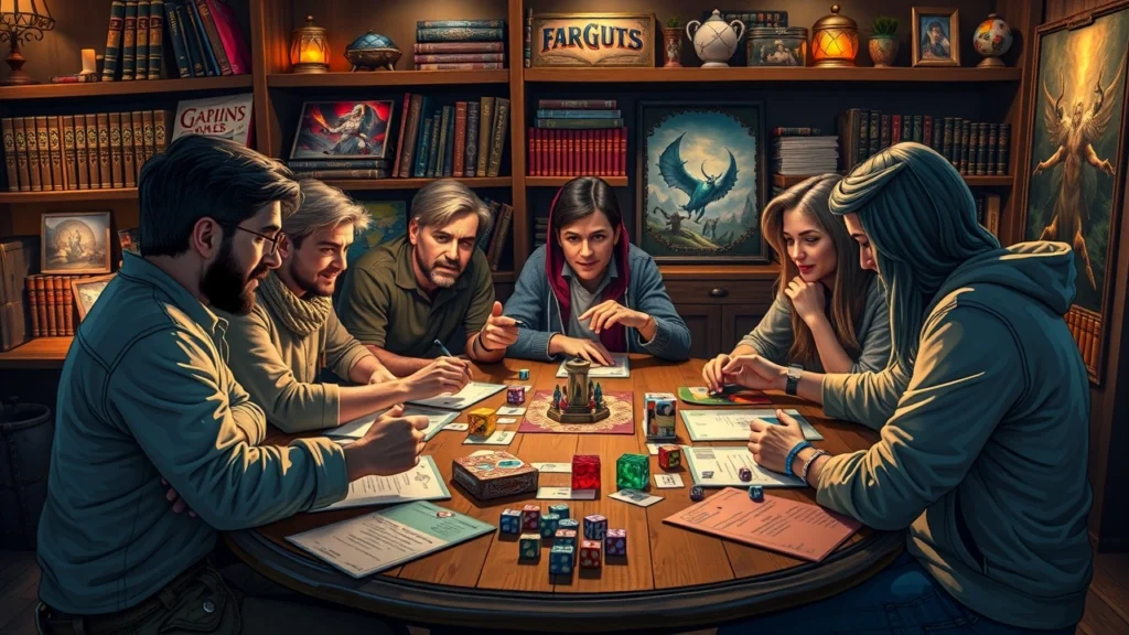 Un groupe d'amis jouant à un jeu de rôle autour d'une table