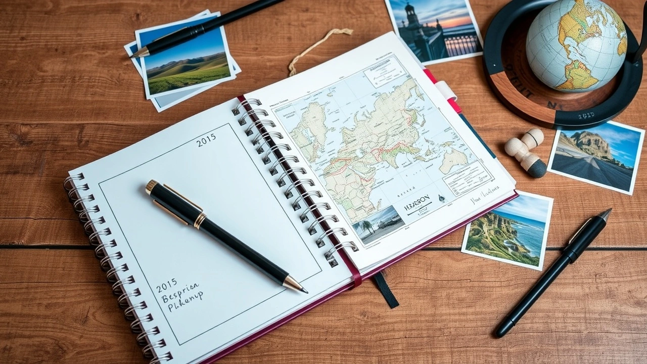 planificateur de voyage avec carte et photos de nature