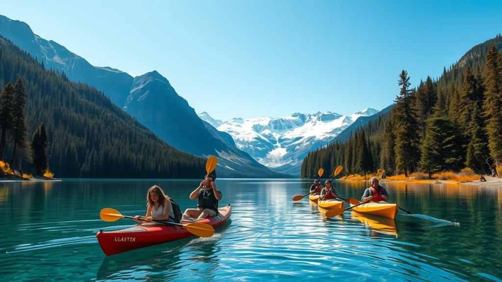 Un paysage magnifique montrant des voyageurs engagés dans des aventures immersives tout en préservant la nature.