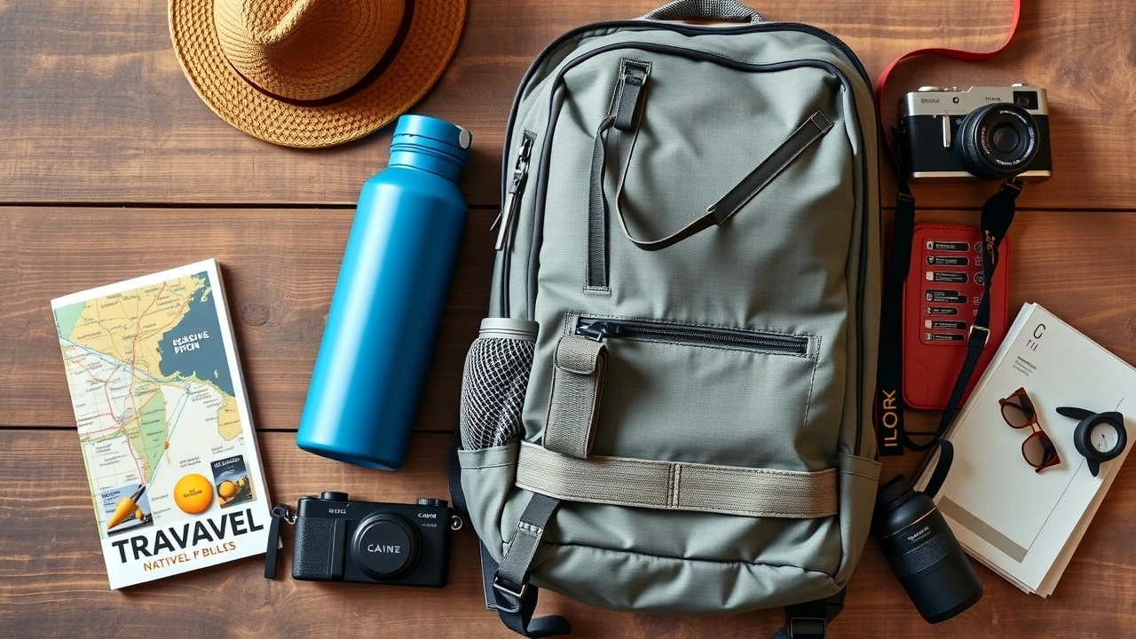 sac a dos minimaliste avec articles de voyage essentiels