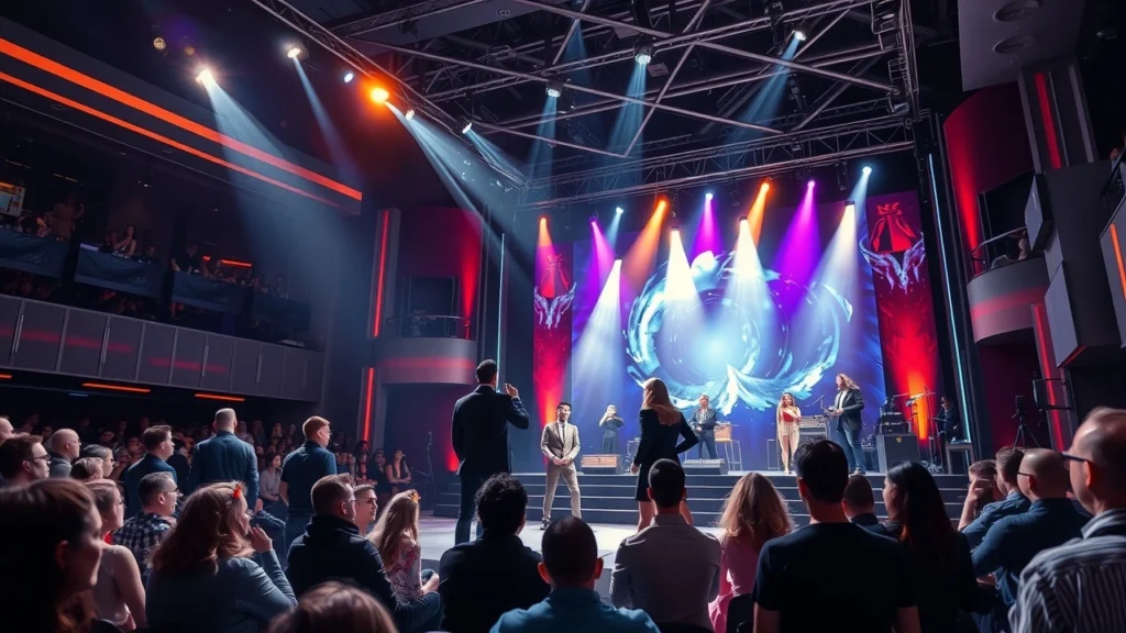 Scène d'un théâtre moderne avec une mise en scène contemporaine.