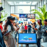 Une scène illustrant comment les nouvelles technologies rendent l'art et la culture accessibles à tous au quotidien.