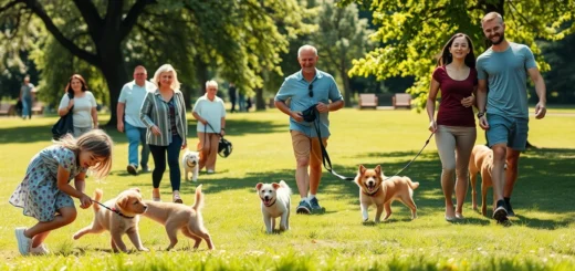 Une scène sereine montrant les avantages du bénévolat animalier avec des personnes et des animaux heureux.