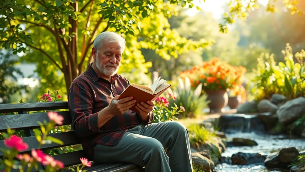 Une personne lisant un livre dans un cadre naturel apaisant