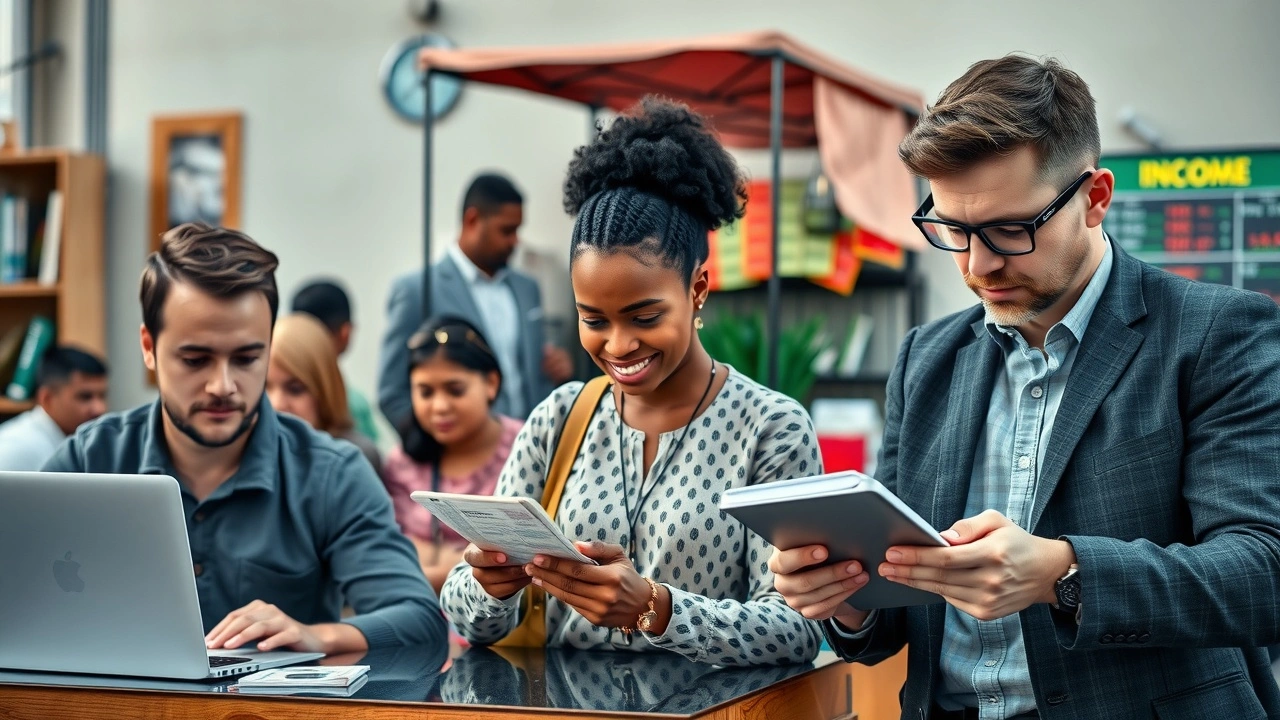 groupe divers de personnes travaillant sur divers revenus