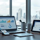 Espace de travail moderne avec des outils numériques pour la gestion financière.