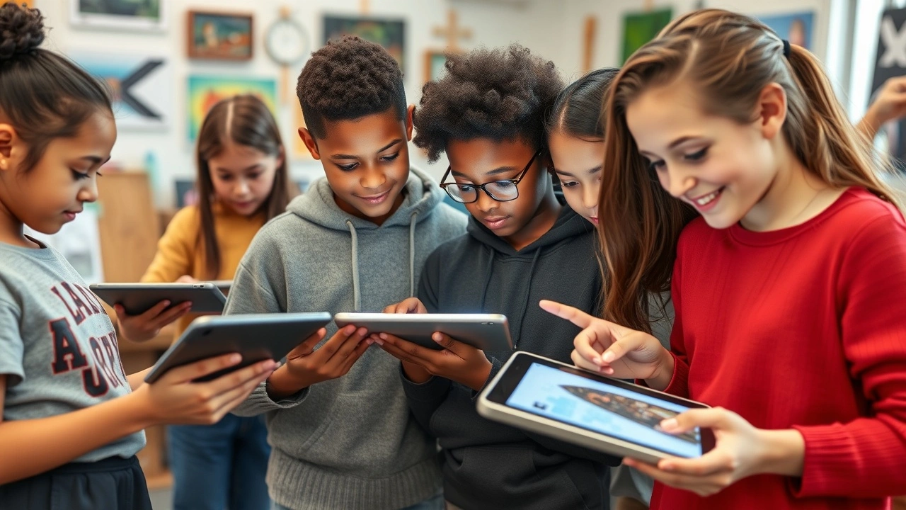 étudiants utilisant des outils numériques dans une classe d'art