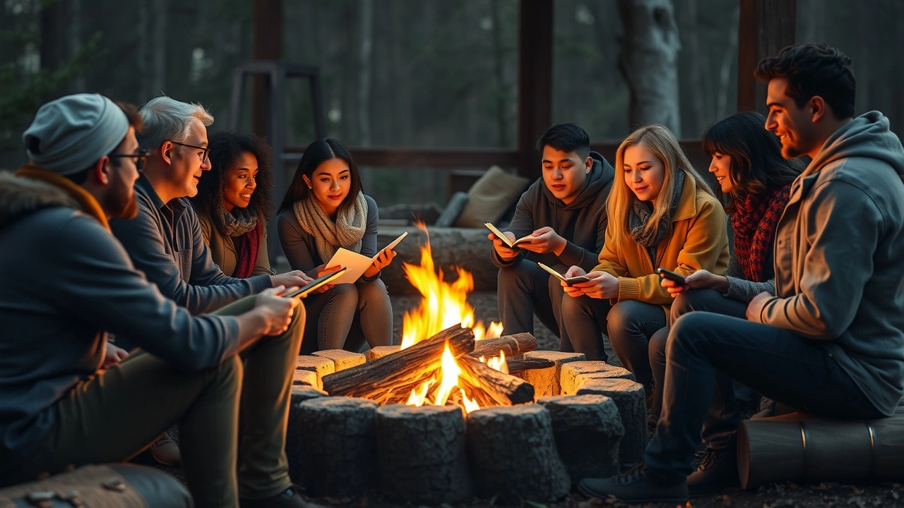 groupe de personnes racontant des histoires autour dun feu