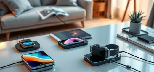 Une image illustrant les dernières innovations en recharge sans fil dans un cadre moderne et quotidien.