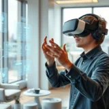 Une illustration d'une personne utilisant la réalité virtuelle pour améliorer sa productivité personnelle.