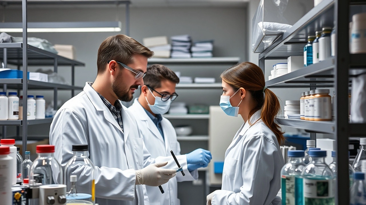 scène de laboratoire avec des chercheurs travaillant en biotechnologie