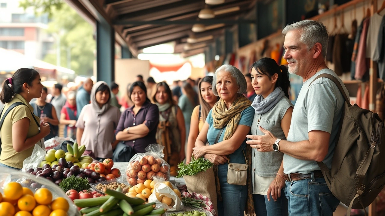 groupe de membres de la communauté locale interagissant avec des voyageurs