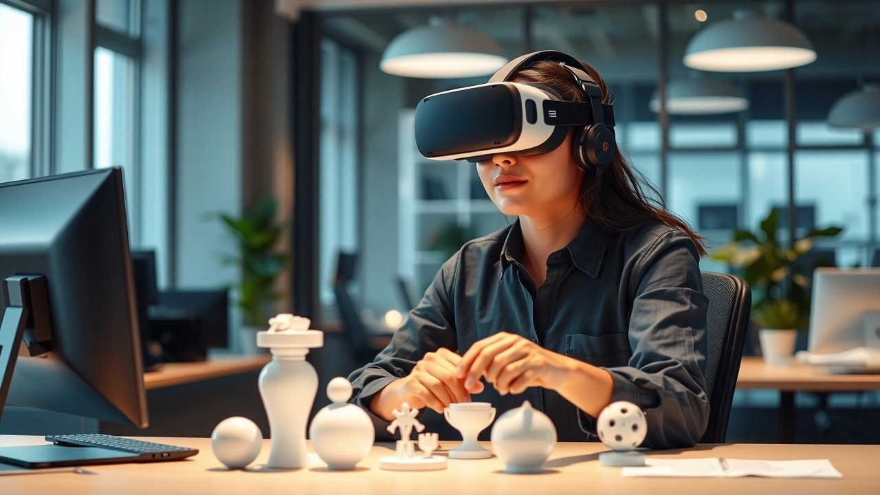 person utilisant un casque de realite virtuelle au bureau