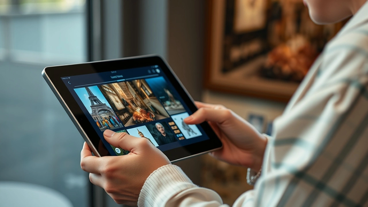 person utilisant une tablette pour explorer l'art et la culture