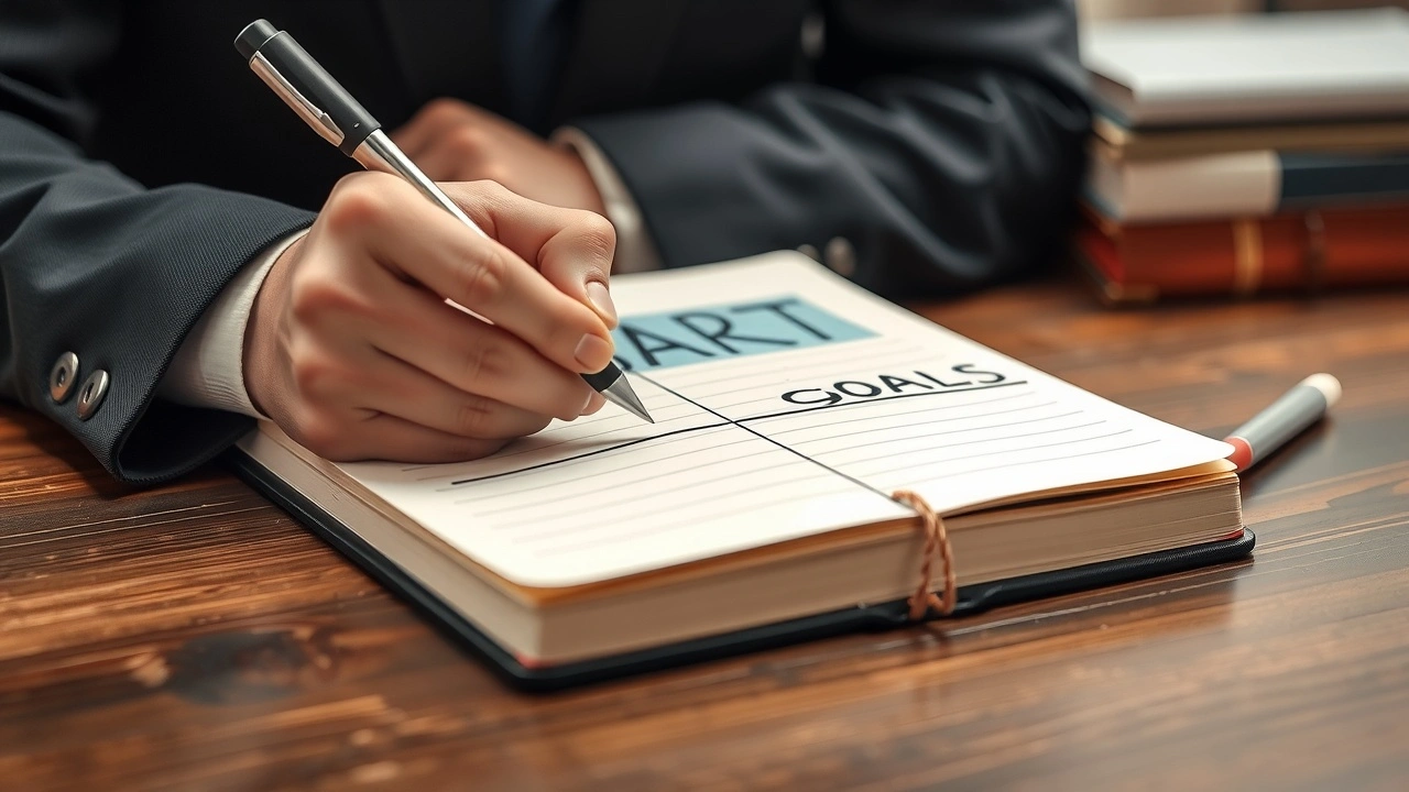 person ecrivant des objectifs smart sur un carnet