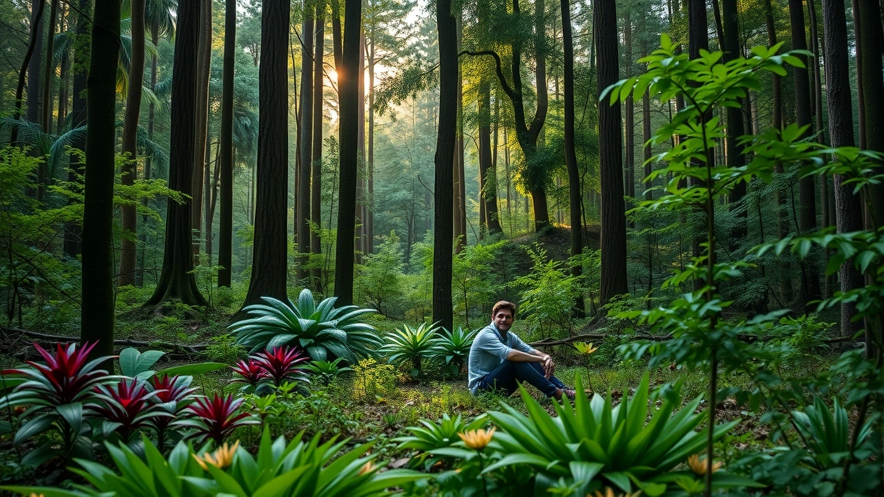 person assis dans une forêt verdoyante