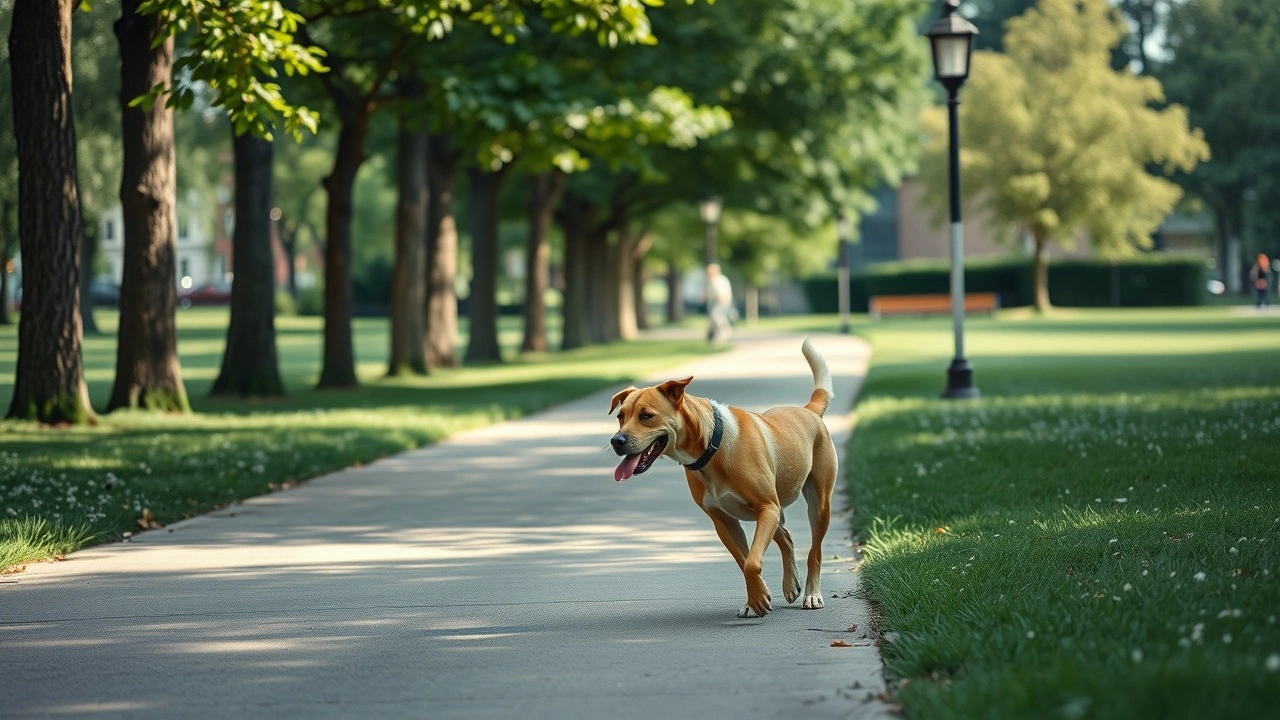person promene un chien dans un parc
