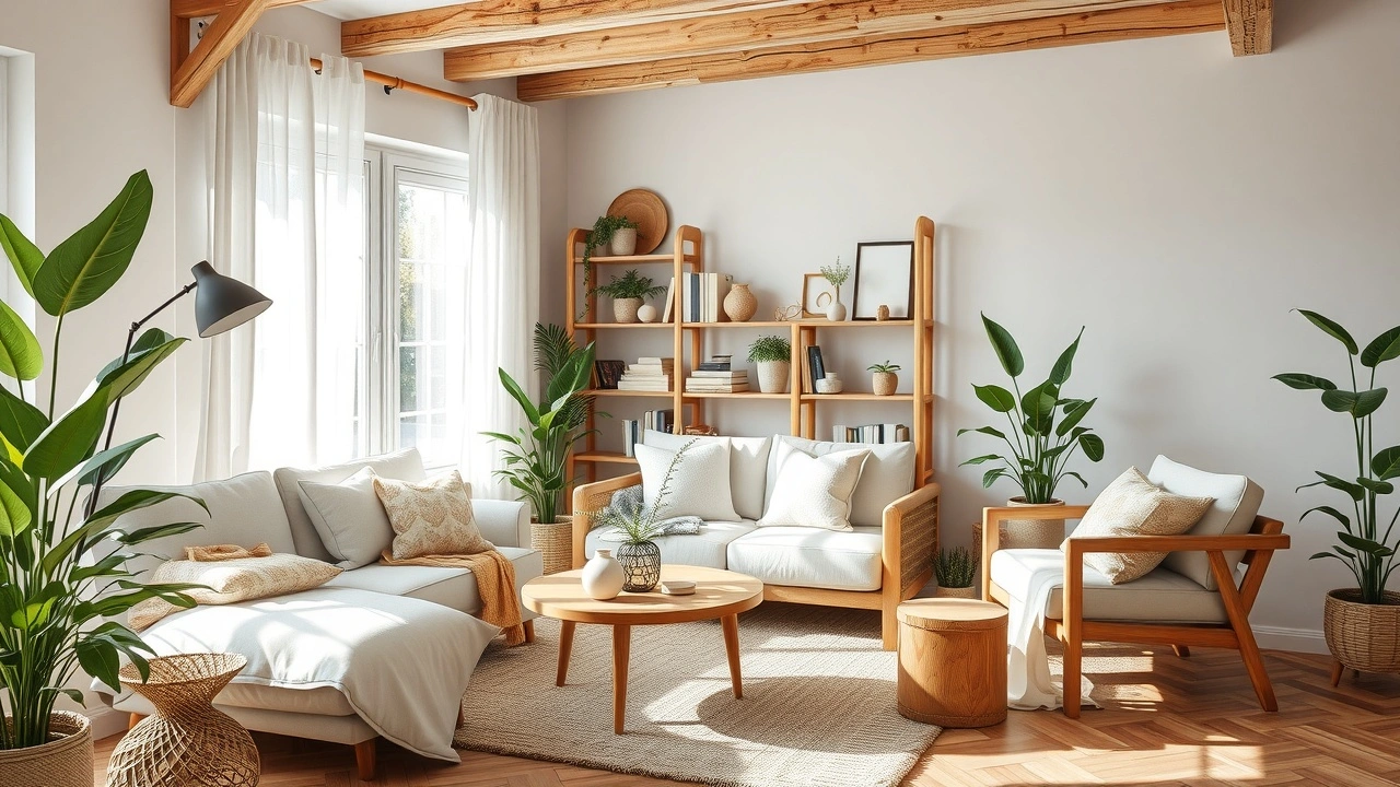 salon chaleureux avec des materiaux ecologiques