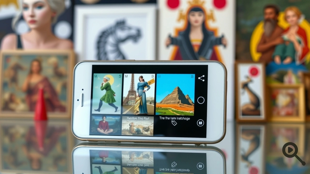 smartphone avec applications artistiques et oeuvres d'art
