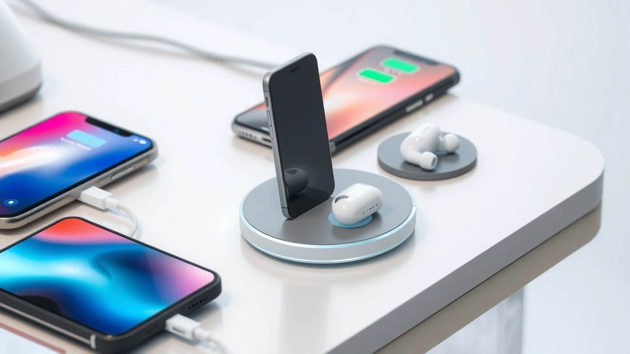 station de recharge sans fil avec appareils chargeant