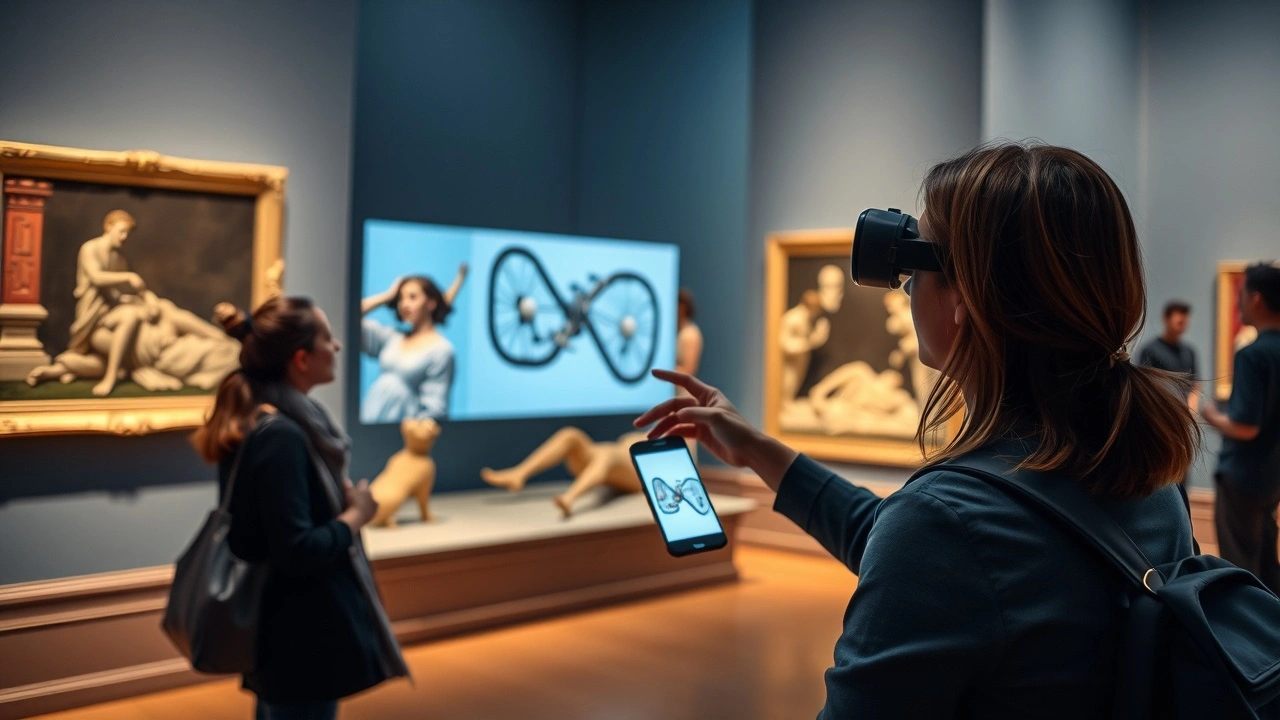 visiteur utilisant une application de réalité augmentée au musée