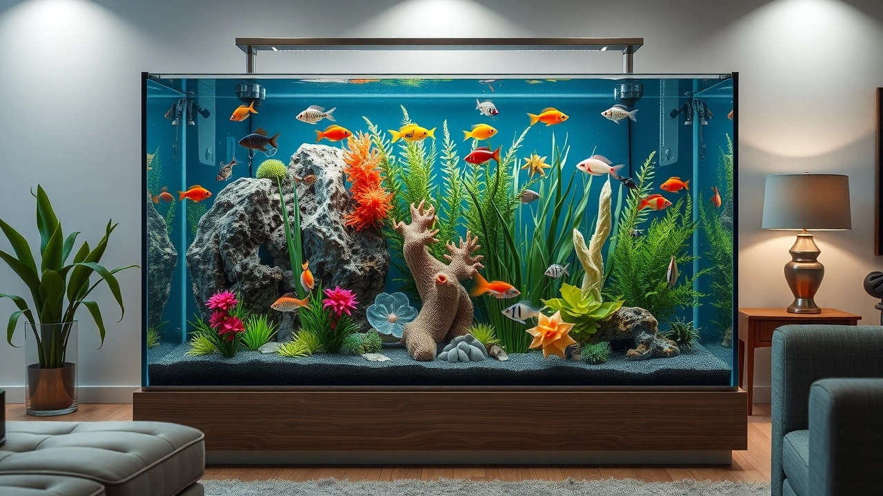 aquarium decoratif dans un salon moderne