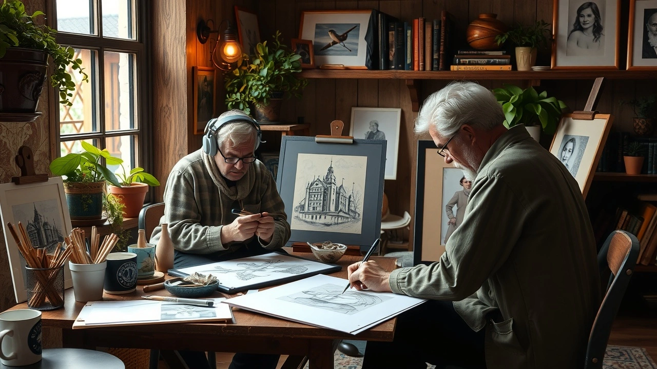 artistes dessinant dans un cadre convivial