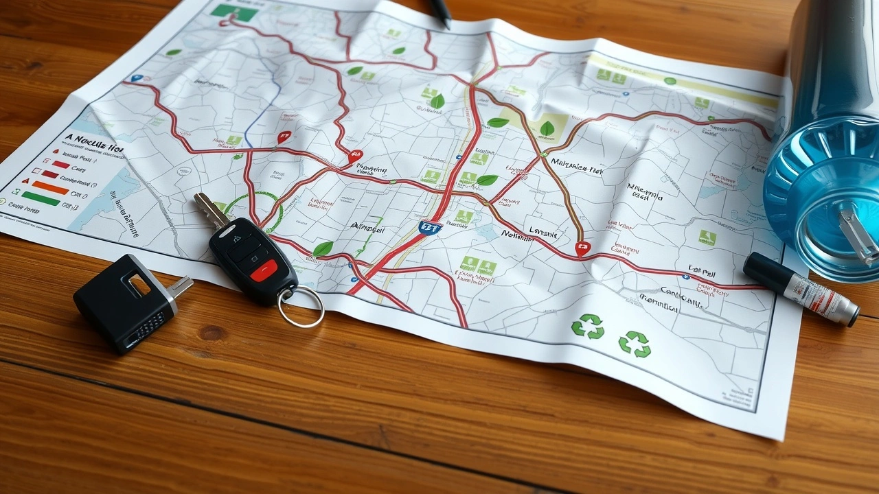 carte routiere ecoresponsable avec accessoires de voyage