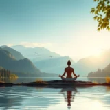 Une personne méditant au bord d'un lac tranquille, entourée de verdure et de montagnes, illustrant la connexion avec soi-même.