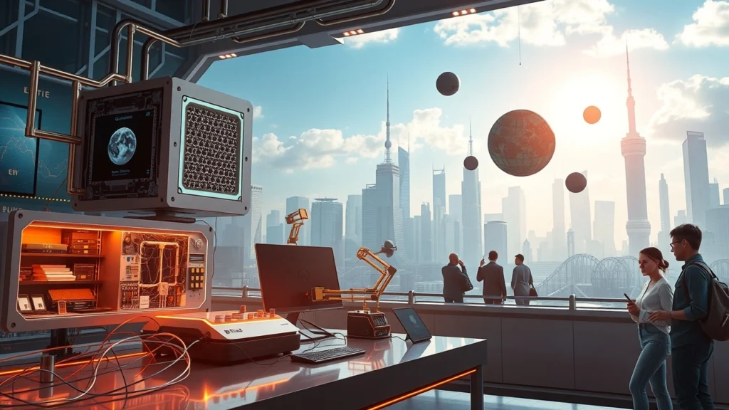 Une scène photoréaliste illustrant les dernières avancées en technologie quantique