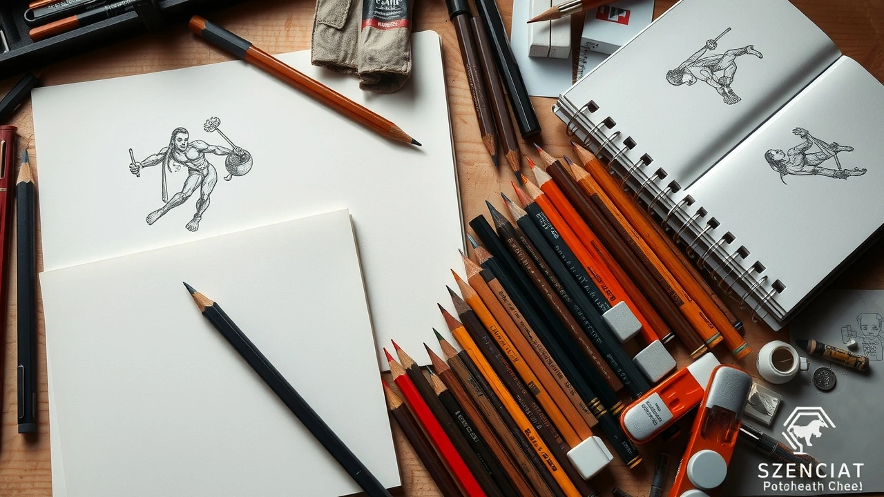 espace de travail d'artiste avec materiel de dessin