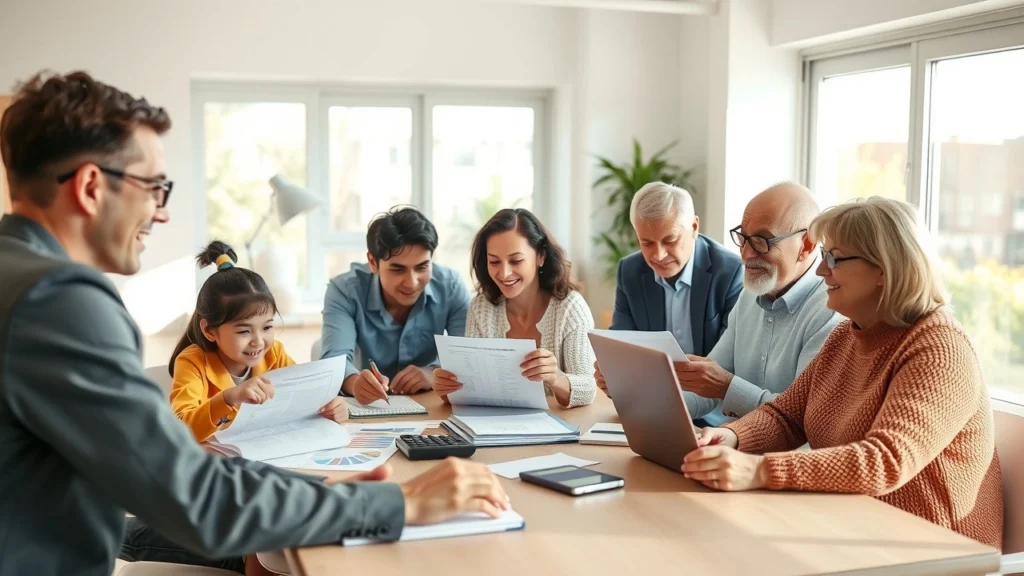 Une illustration montrant des personnes de différents âges planifiant leurs finances.