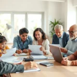 Une illustration montrant des personnes de différents âges planifiant leurs finances.