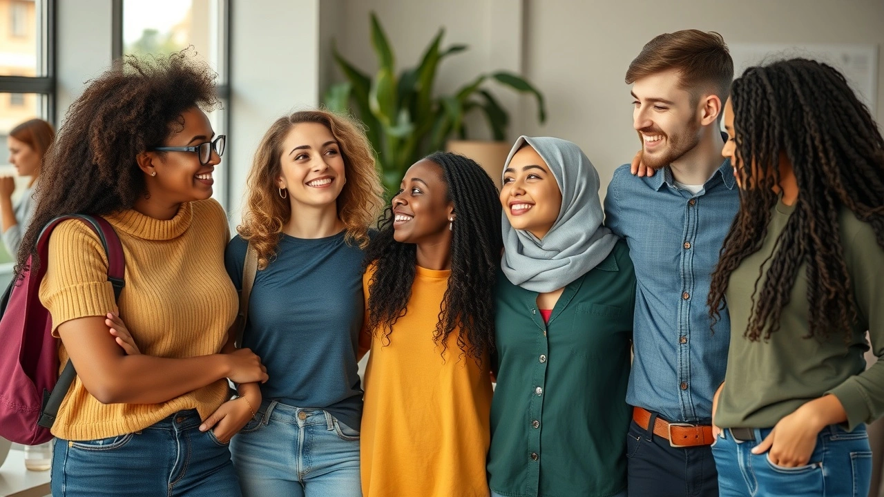 groupe d'amis se soutenant mutuellement dans un cadre décontracté