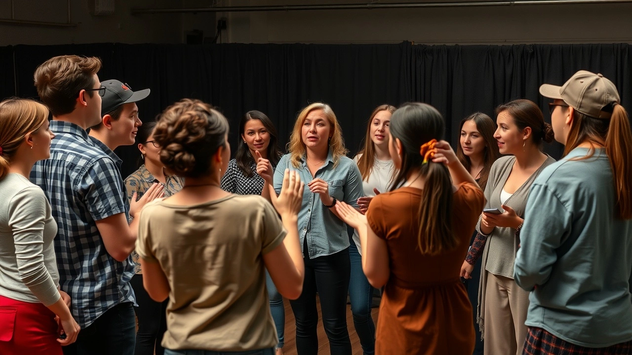 groupe divers participant a des exercices d improvisation