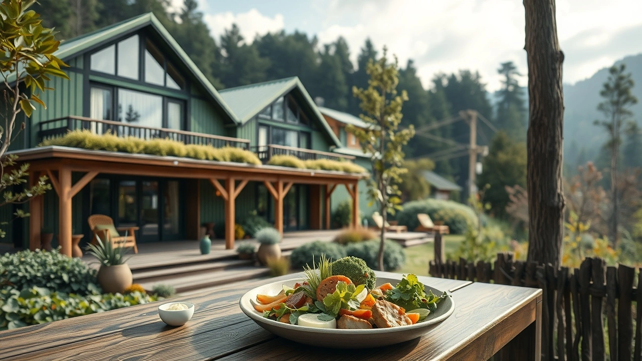 hotel ecoresponsable avec repas bio sur table en bois