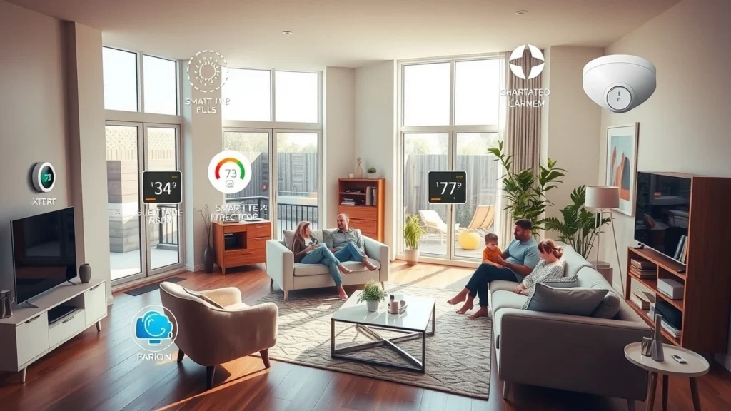 Une maison moderne avec des capteurs intelligents qui améliorent le quotidien des habitants.