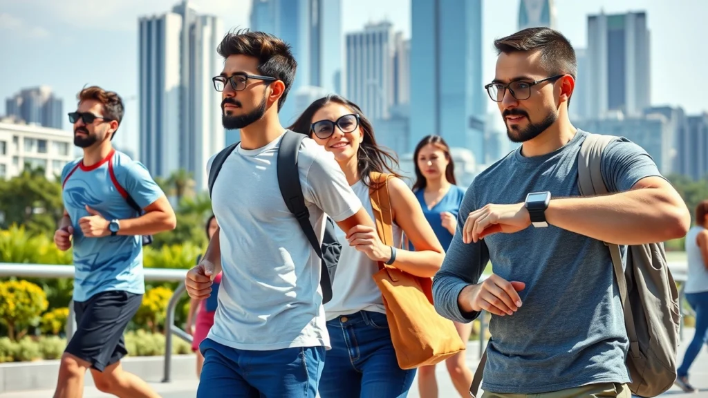 Une scène montrant des personnes utilisant des technologies portables dans leur vie quotidienne.