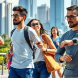 Une scène montrant des personnes utilisant des technologies portables dans leur vie quotidienne.